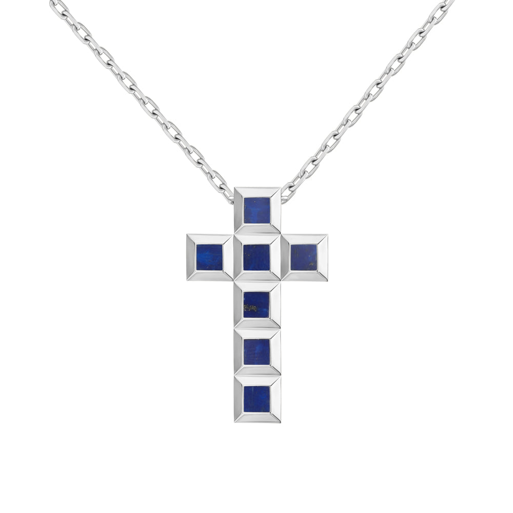 Revolution White Gold Lapis Lazuli Cross Necklace