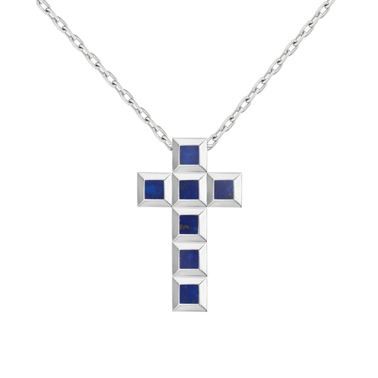 Revolution White Gold Lapis Lazuli Cross Necklace