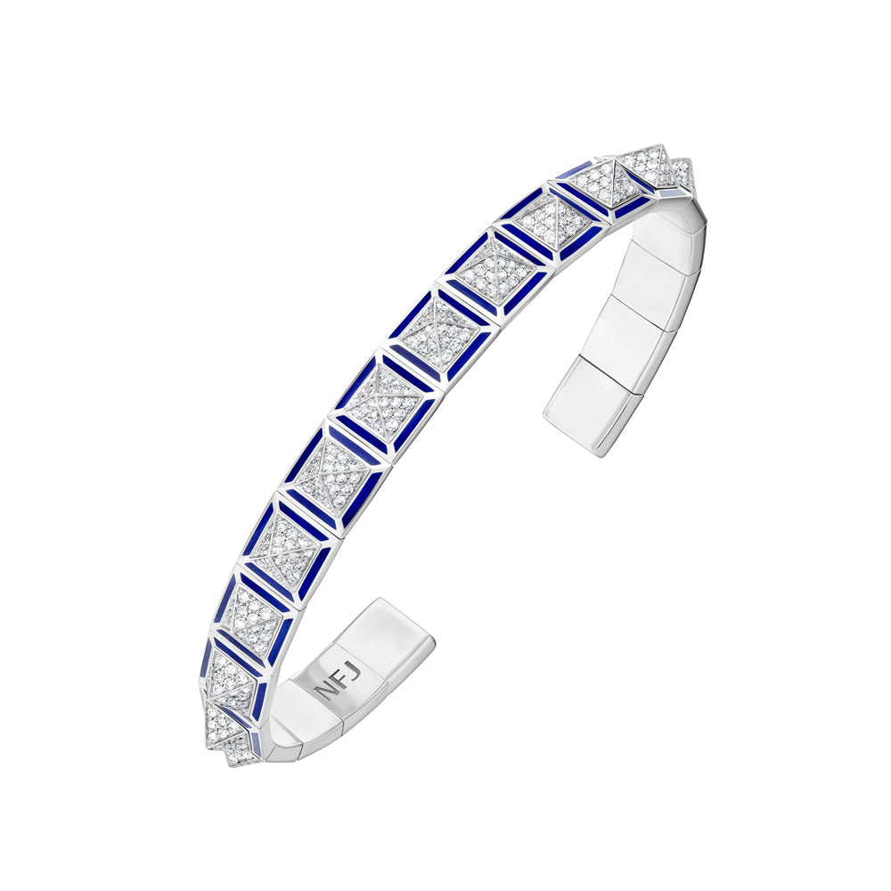 Revolution White Gold Diamond Blue Enamel Bangle