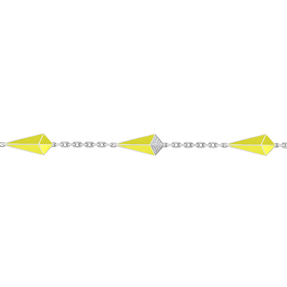 Cosmos White Gold Diamond Neon Yellow Enamel Bracelet