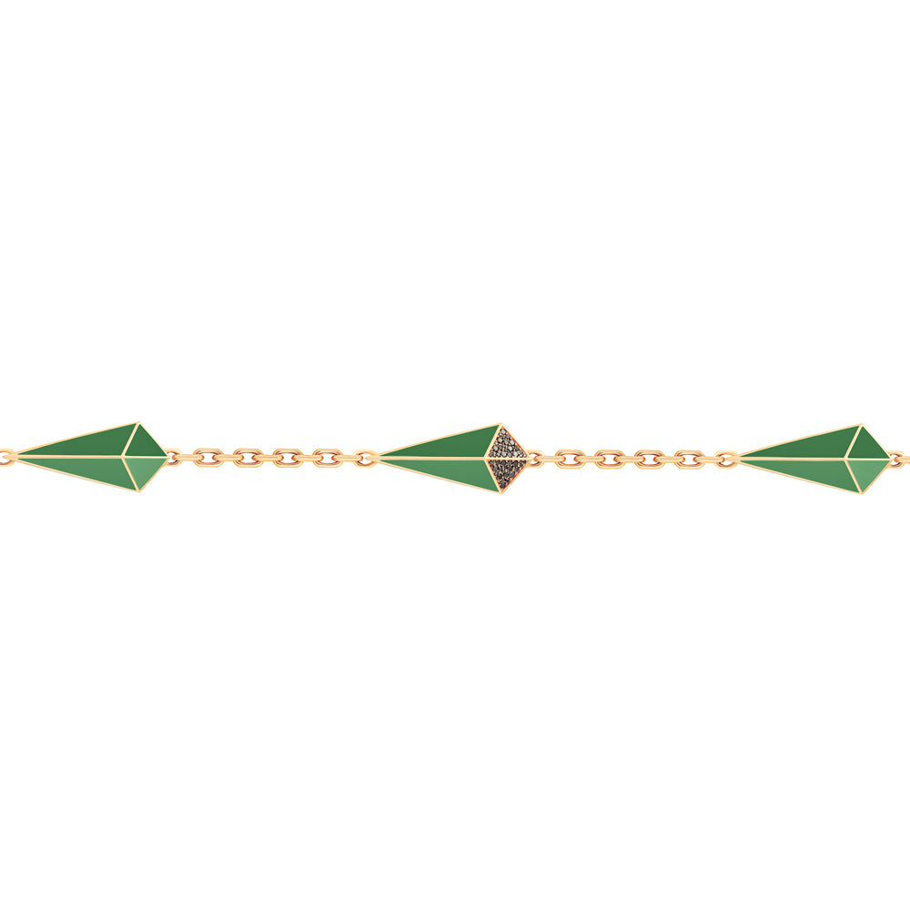 Cosmos Rose Gold Black Diamond Star Green Enamel Bracelet