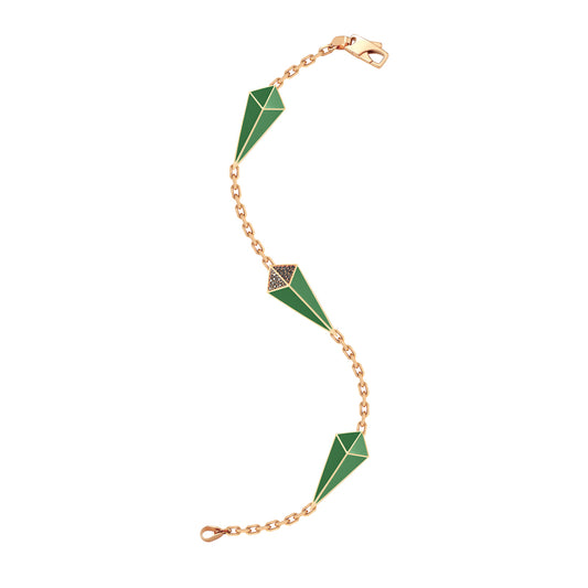 Cosmos Rose Gold Black Diamond Star Green Enamel Bracelet