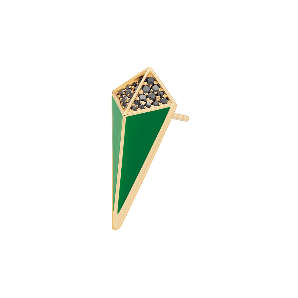 Cosmos Rose Gold Black Diamond Star Green Enamel Single Earring Stud