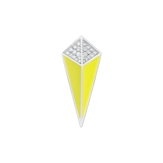 Cosmos White Gold Diamond Neon Yellow Enamel Single Earring Stud