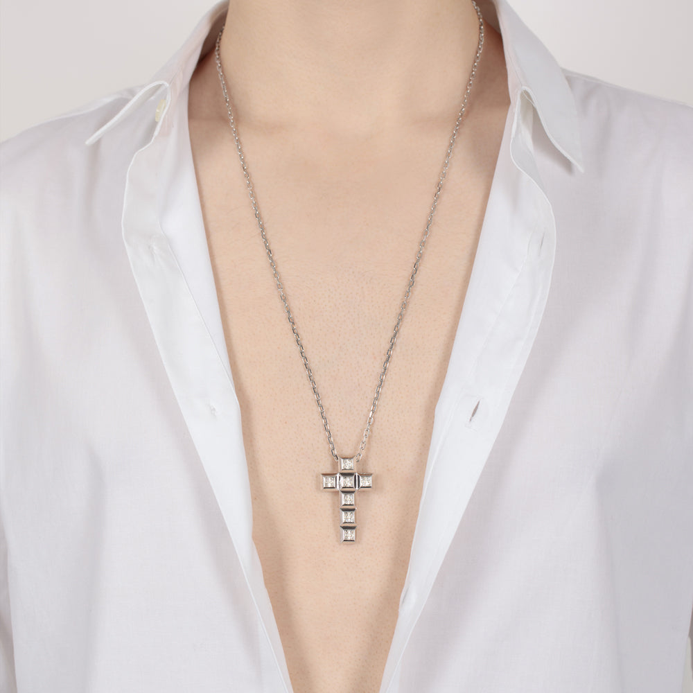 Revolution White Gold Princess Diamond Cross Necklace