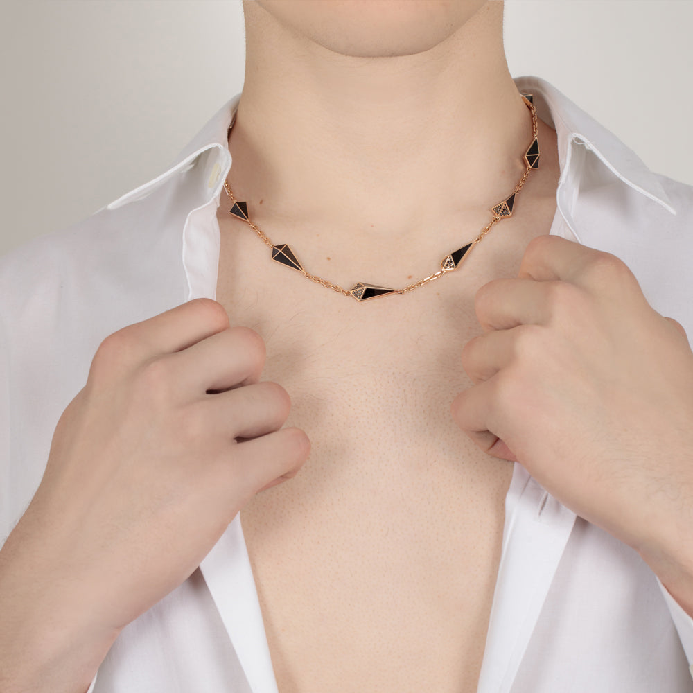 Cosmos Rose Gold Black Diamond Black Onyx Choker Necklace