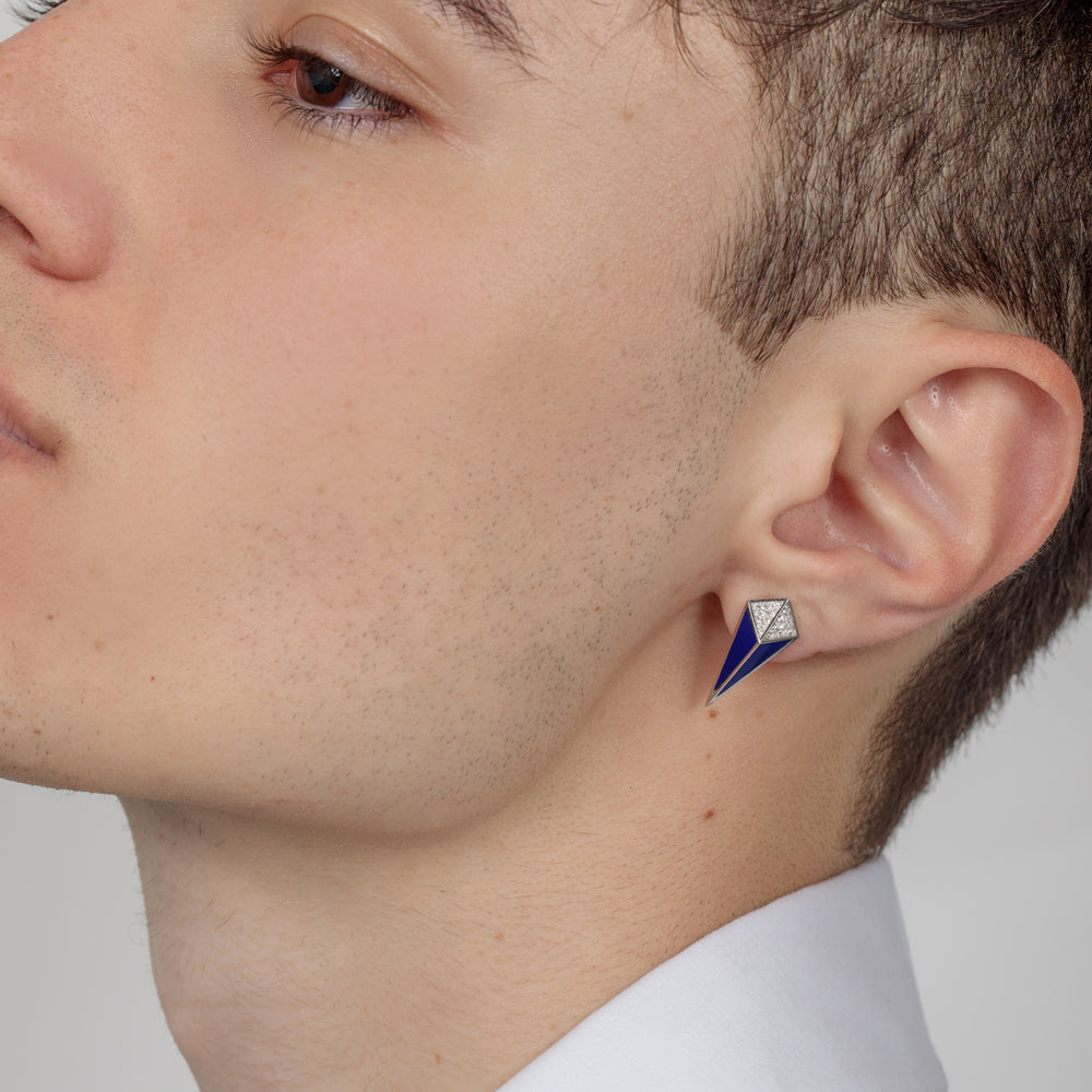 Cosmos White Gold Diamond Lapis Lazuli Single Earring Stud