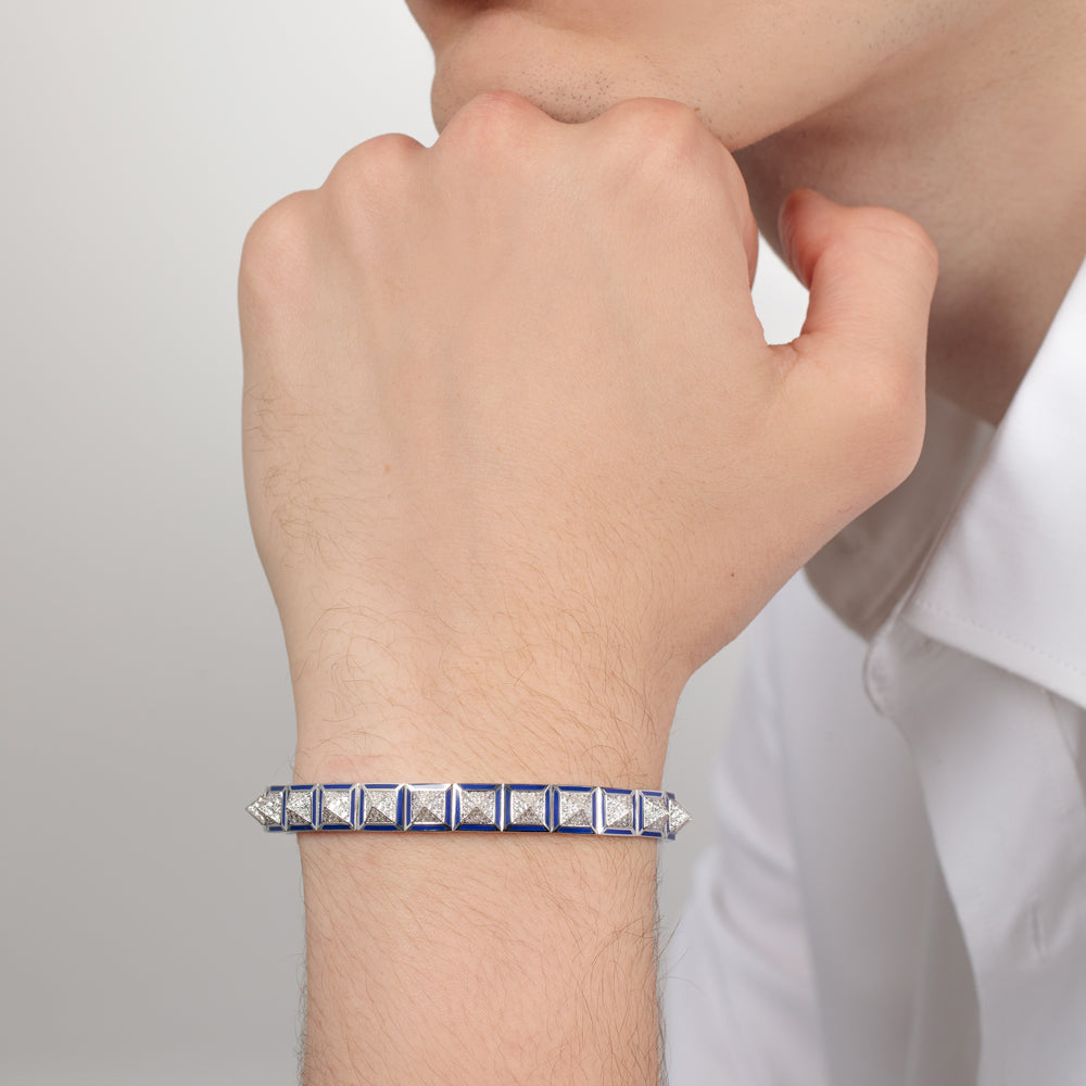 Revolution White Gold Diamond Blue Enamel Bangle