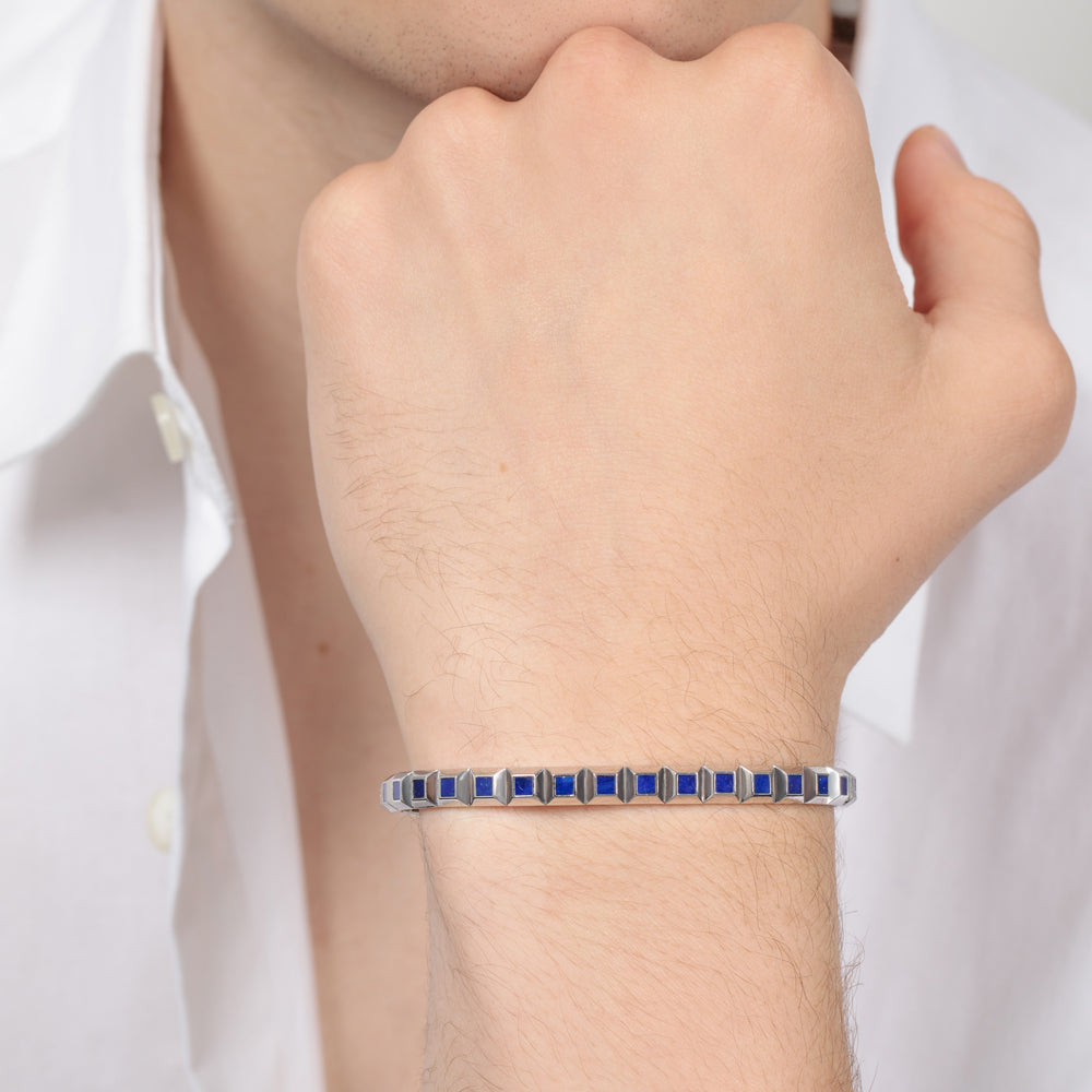Revolution White Gold Lapis Lazuli Bangle