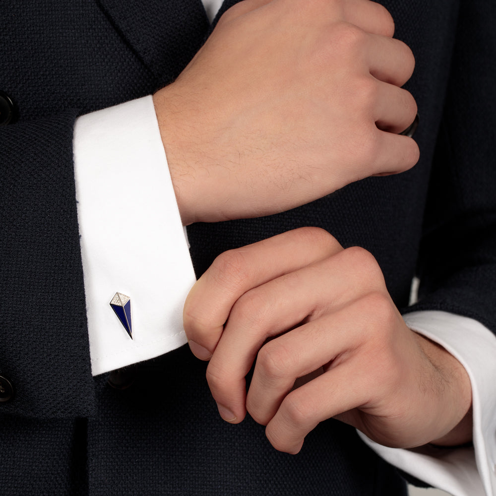 Cosmos White Gold Diamond Lapis Lazuli Cufflinks
