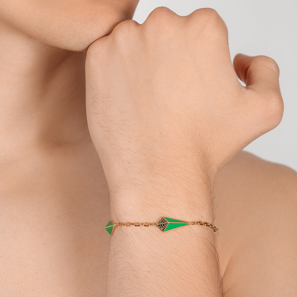 Cosmos Rose Gold Black Diamond Star Green Enamel Bracelet