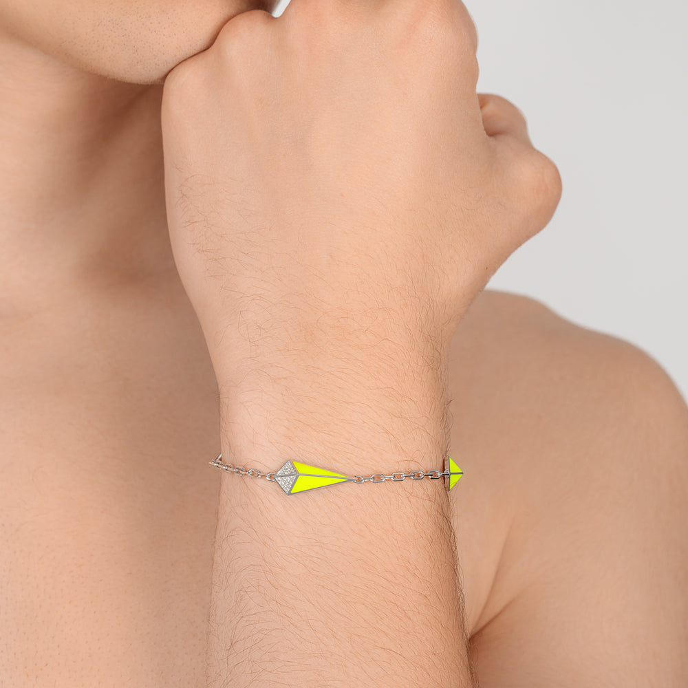 Cosmos White Gold Diamond Neon Yellow Enamel Bracelet