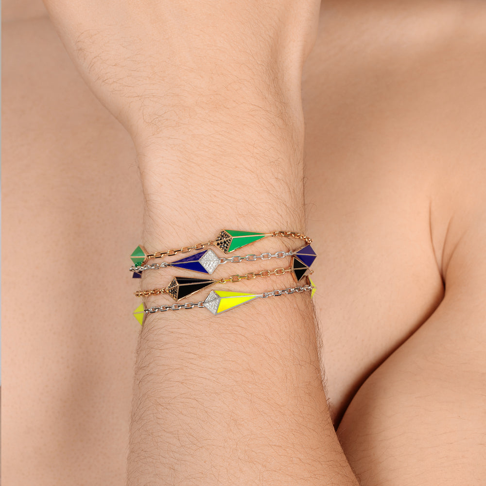 Cosmos Rose Gold Black Diamond Star Green Enamel Bracelet