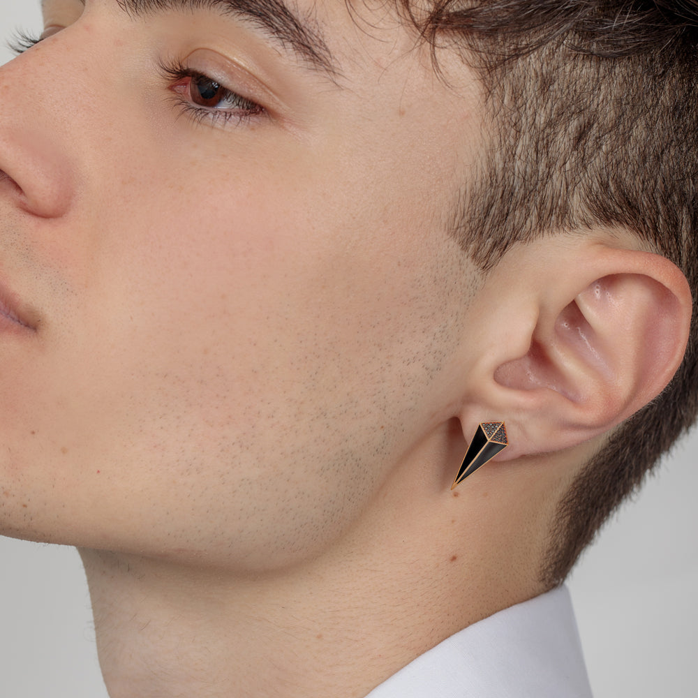 Cosmos Rose Gold Black Diamond Black Onyx Single Earring Stud