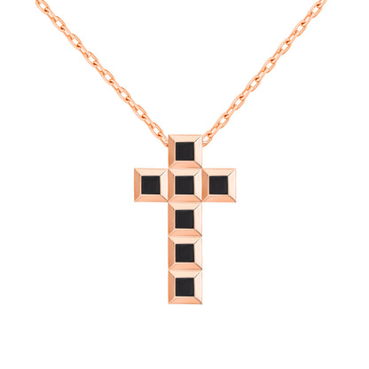 Revolution Rose Gold Black Onyx Cross Necklace