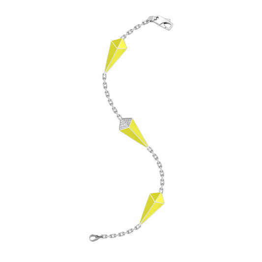 Cosmos White Gold Diamond Neon Yellow Enamel Bracelet