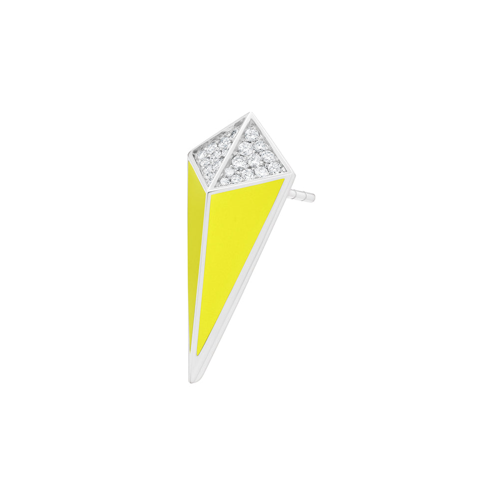Cosmos White Gold Diamond Neon Yellow Enamel Single Earring Stud