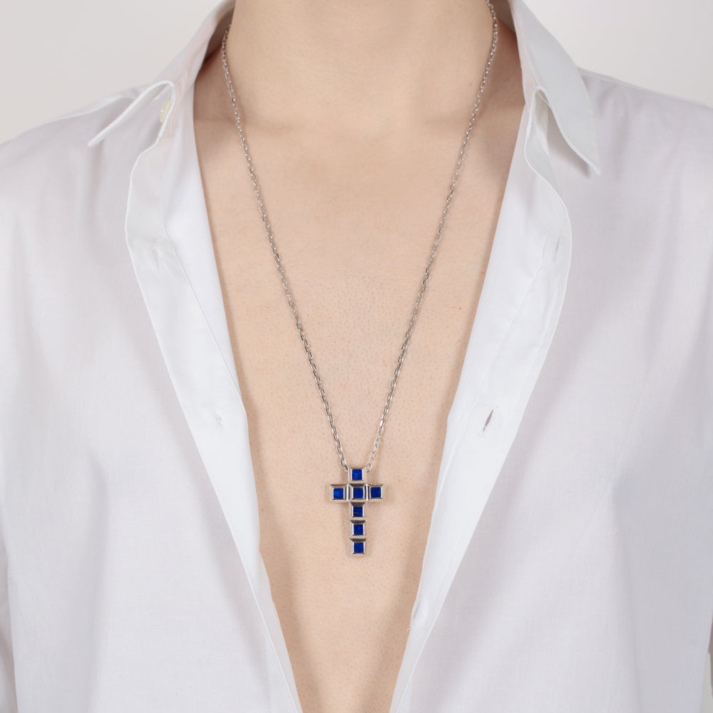 Revolution White Gold Lapis Lazuli Cross Necklace