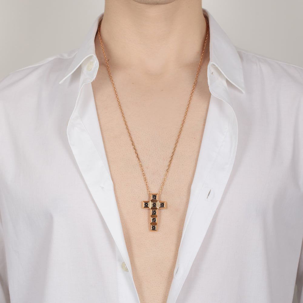 Revolution Rose Gold Princess Black Diamond Cross Necklace